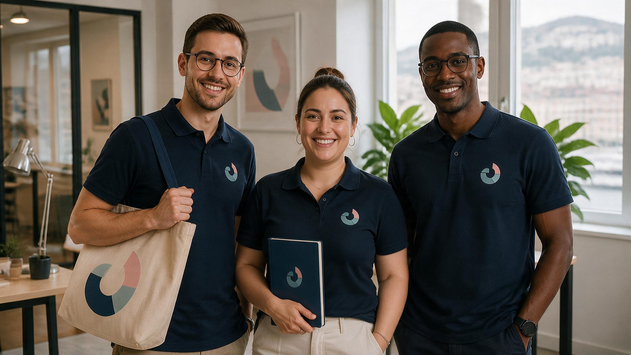 Équipe professionnelle en polos brodés personnalisés - textiles d'entreprise sur mesure pour PME marseillaises