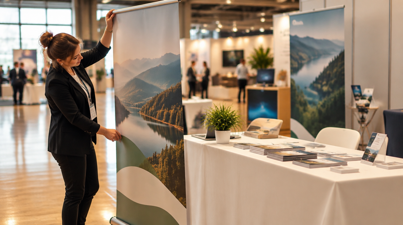 Communication événementielle pour petites structures - roll-up, flyers et goodies pour salon professionnel